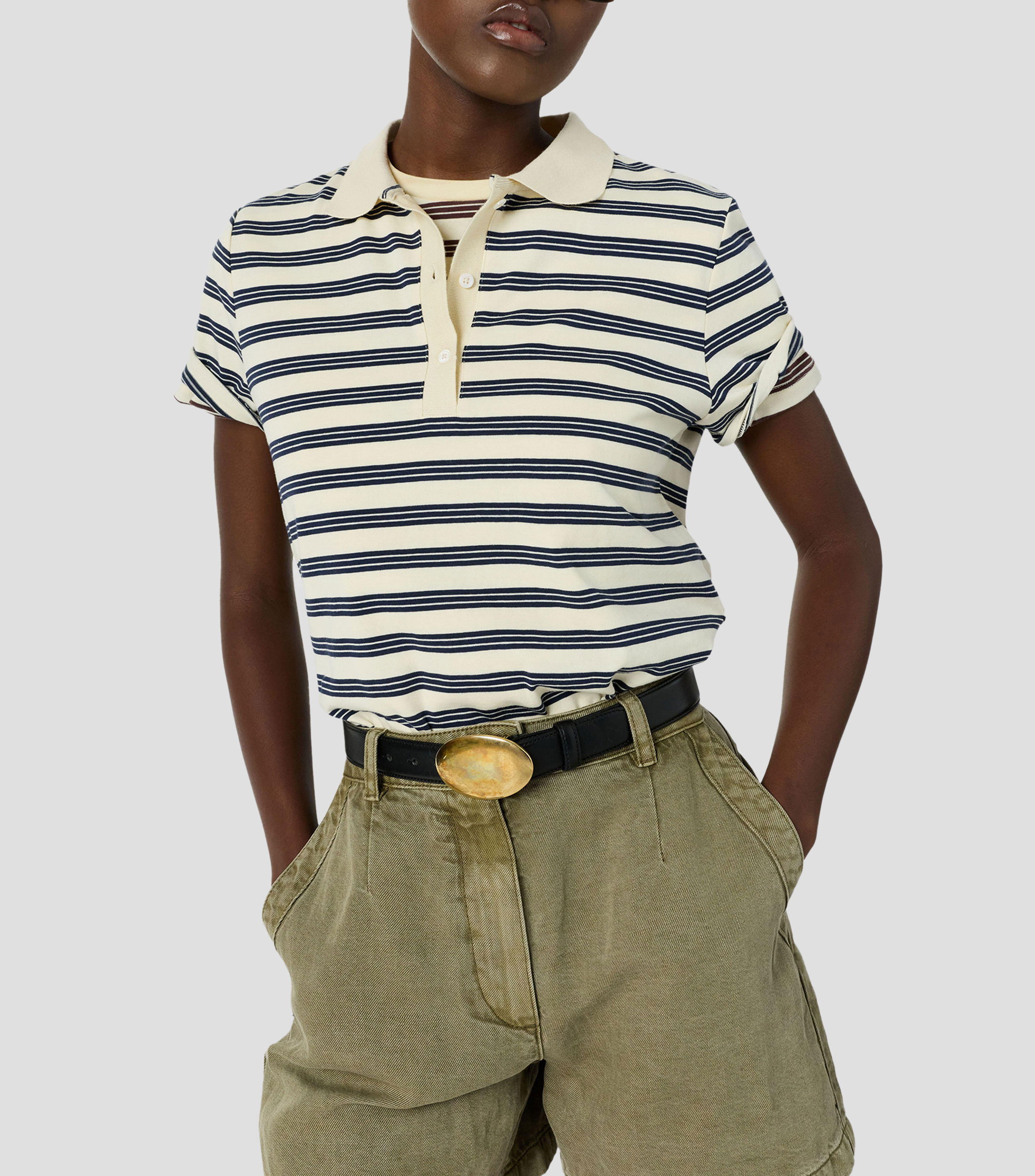 Playera tipo polo manga corta a rayas Mujer